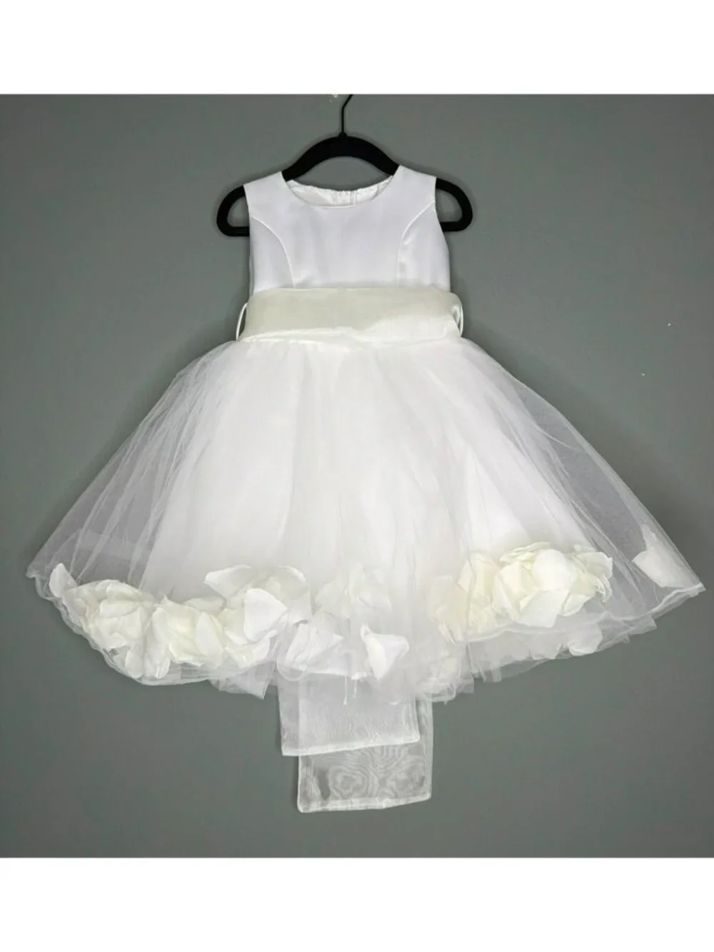 Joy Kids Little Girls Toddler 2 Flower Girl Princess Ivory Satin Sash Flower Pet